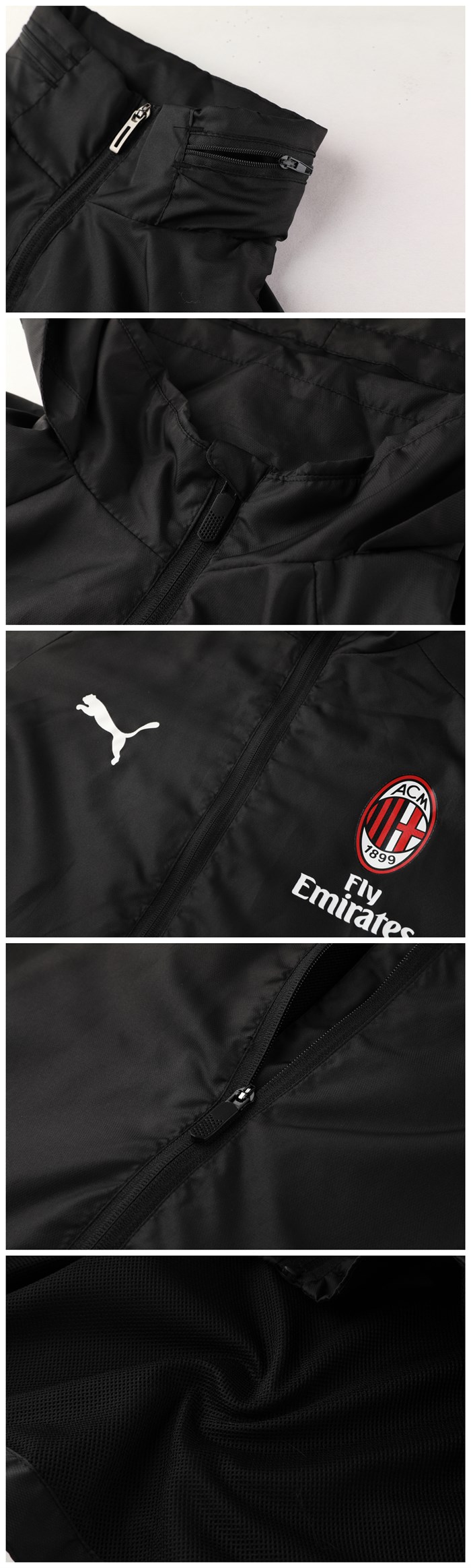 AC Milan 2019-20 Black Hoody Woven Windrunner - Click Image to Close
